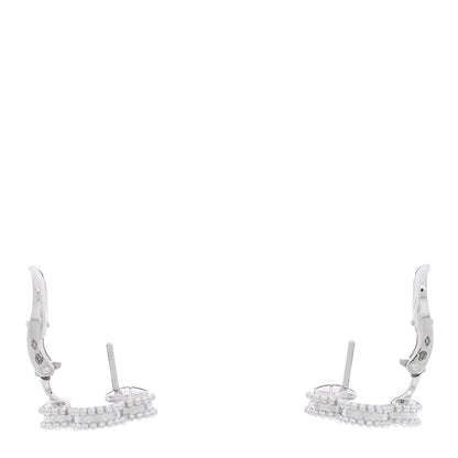 Van Cleef & Arpels 18K White Gold Guilloche Vintage Alhambra Earrings 3 of 5