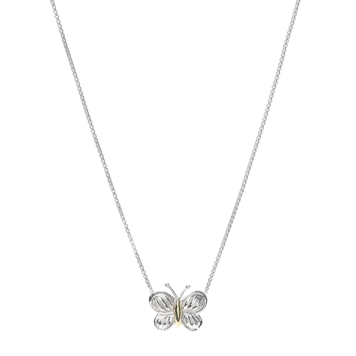 David Yurman Sterling Silver 18K Yellow Gold Kids Butterfly Charm Pendant Necklace 1 of 5