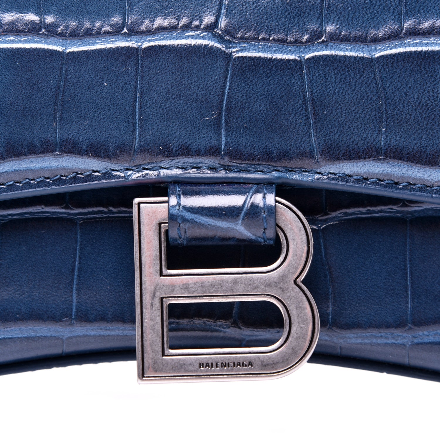 Balenciaga Shiny Calfskin Crocodile Embossed Hourglass Top Handle Bag XS Denim Blue 11 of 11