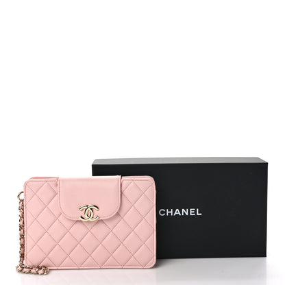Chanel Lambskin Quilted CC Pouch Wristlet Pink 10 of 10