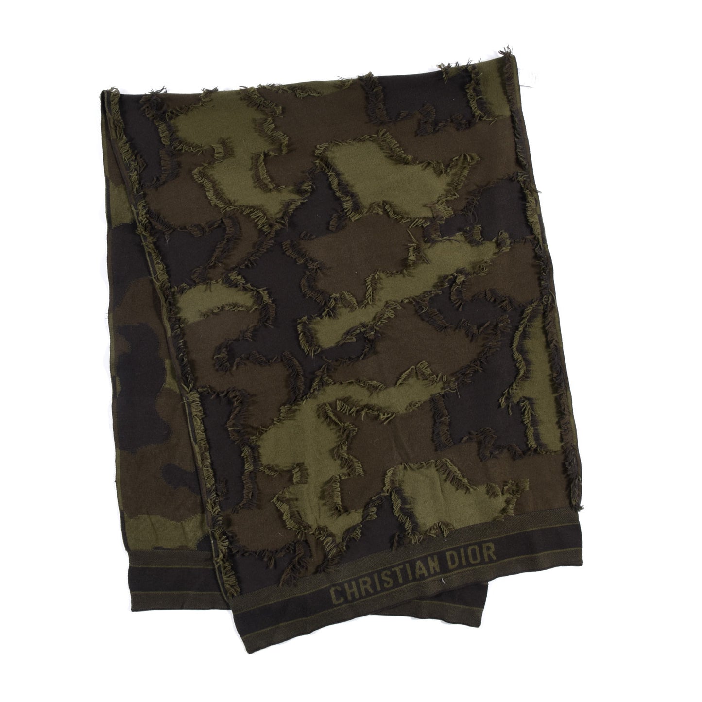 Wool Cashmere Embroidered Camouflage Stole Green