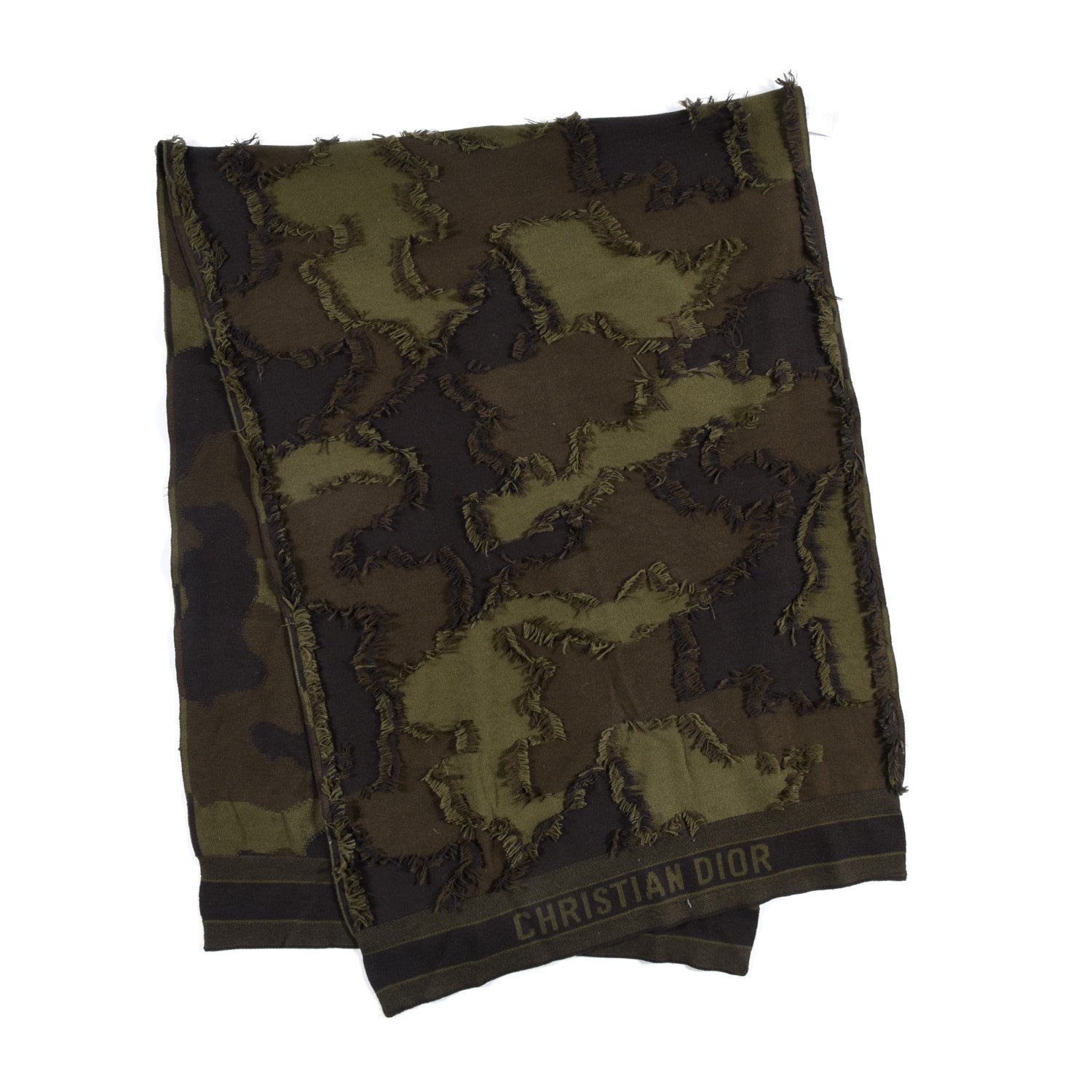 Christian Dior Wool Cashmere Embroidered Camouflage Stole Green 2 of 3