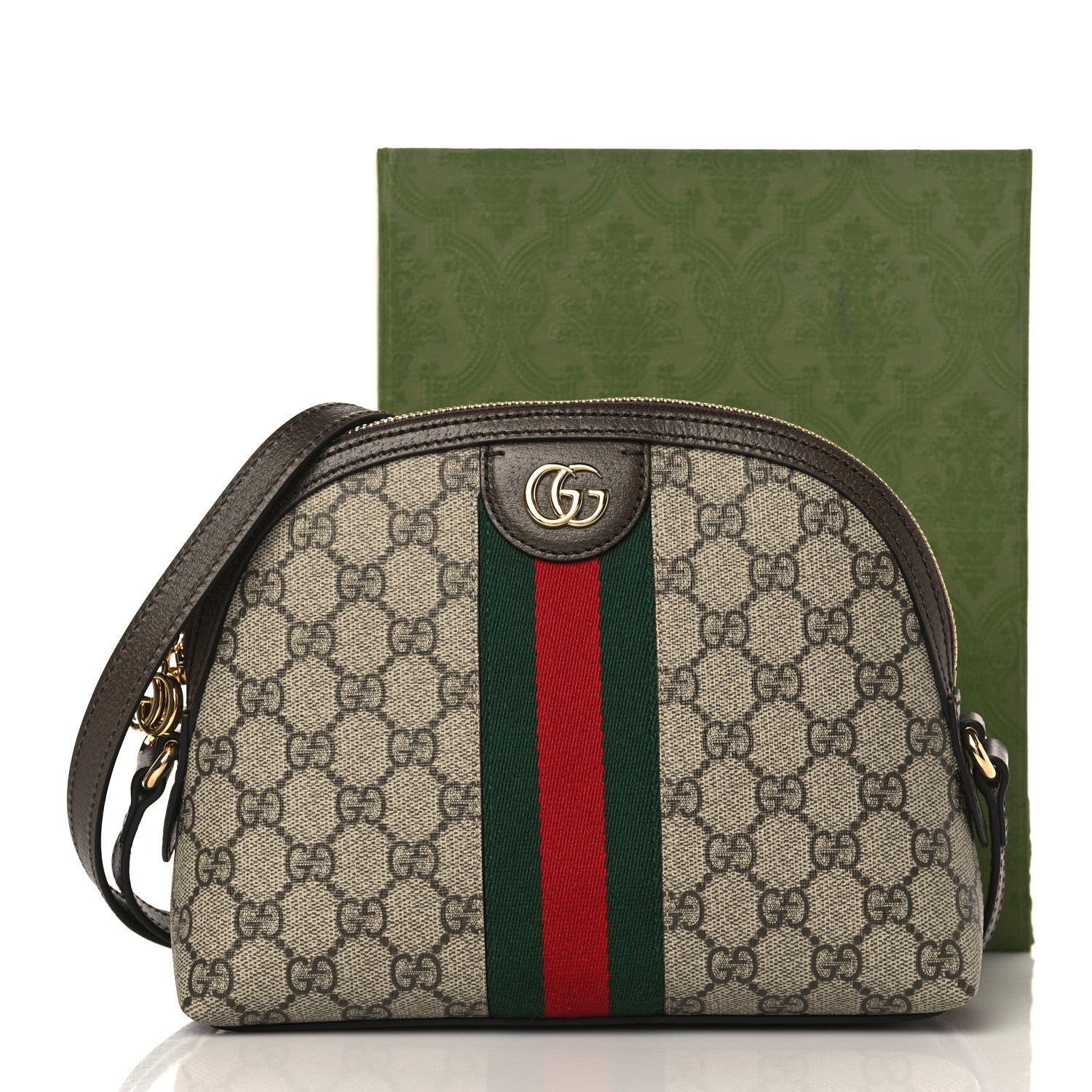 Gucci GG Supreme Monogram Textured Dollar Calfskin Web Small Ophidia Dome Shoulder Bag Beige Ebony New Acero 10 of 10