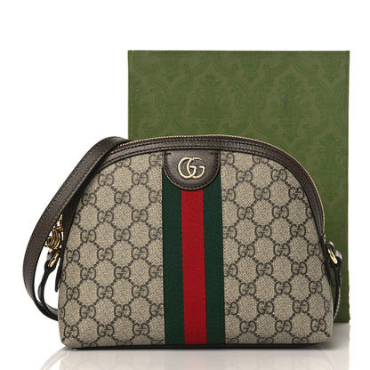 Gucci GG Supreme Monogram Textured Dollar Calfskin Web Small Ophidia Dome Shoulder Bag Beige Ebony New Acero 10 of 10