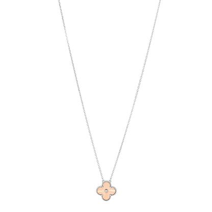 Van Cleef & Arpels 18K White Rose Gold Diamond Guilloche Vintage Alhambra Pendant Necklace 1 of 6