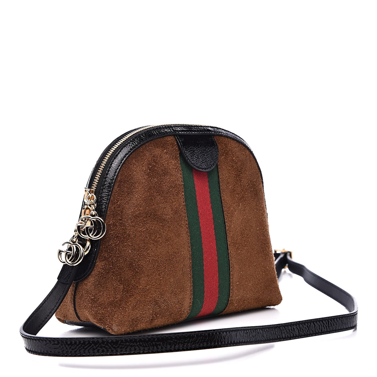 Suede Patent Web Small Ophidia Dome Shoulder Bag Nocciola Black