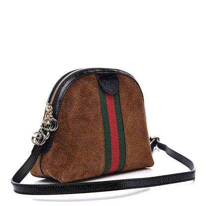 Gucci Suede Patent Web Small Ophidia Dome Shoulder Bag Nocciola Black 3 of 9