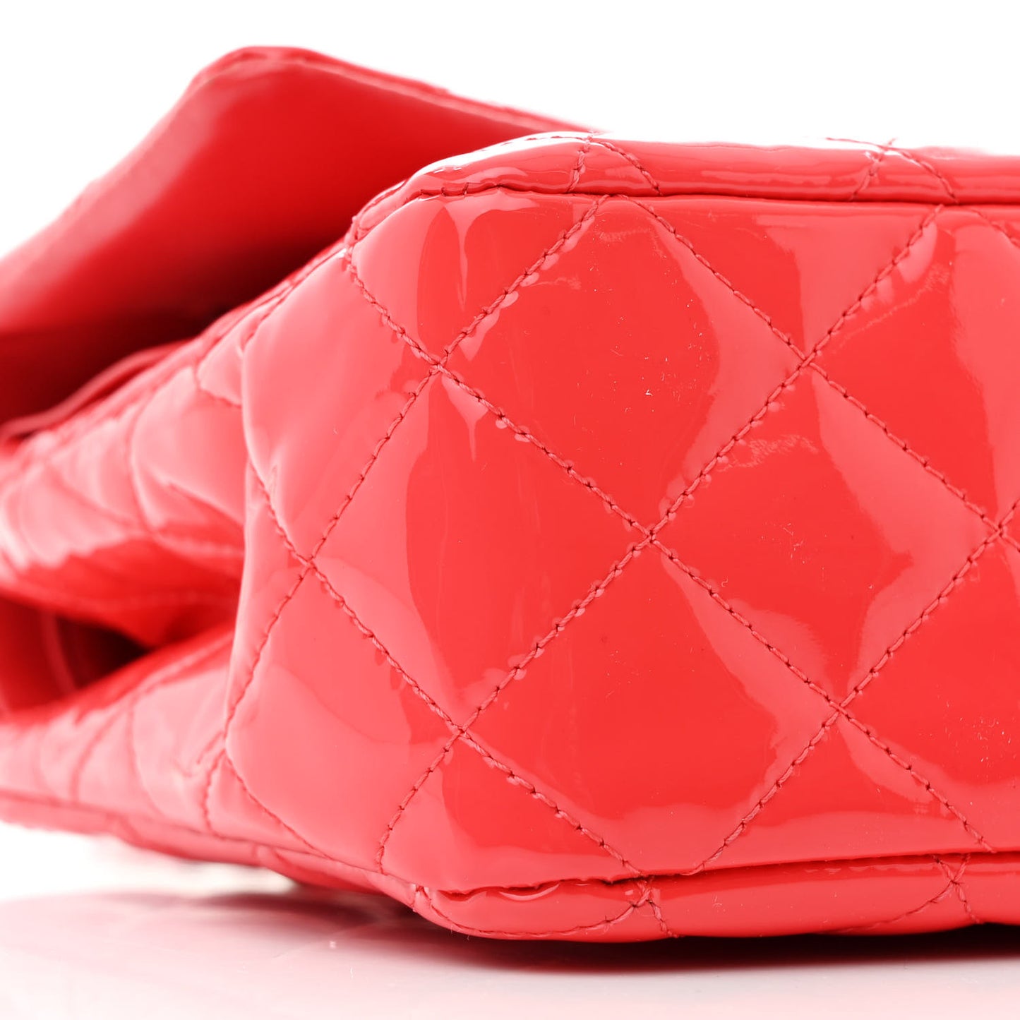 Patent Calfskin Quilted Medium Double Flap Red