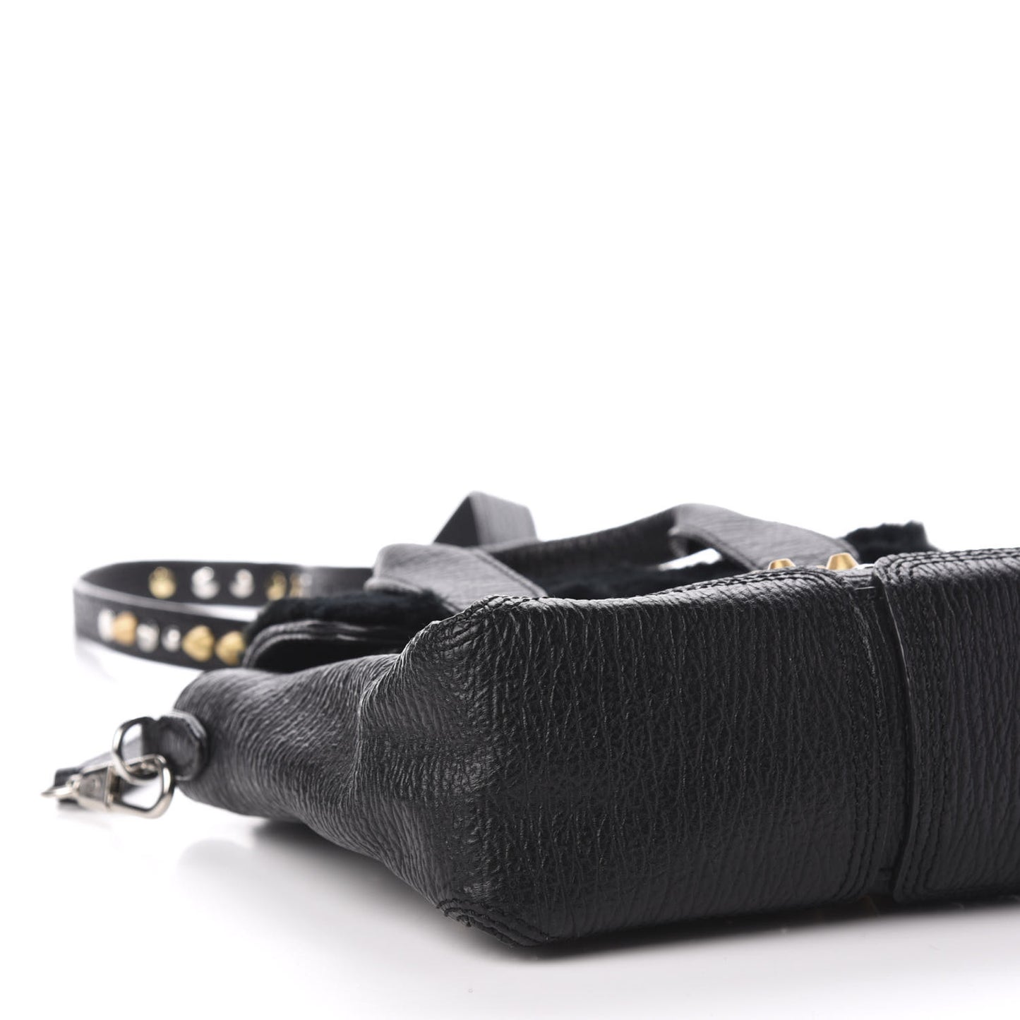 3.1 Textured Calfskin Shearling Studded Mini Pashli Satchel Black