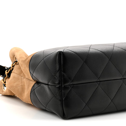 Chanel Suede Calfskin Shiny Lambskin Quilted Small Coco Base Shopping Bag Beige Black 9 of 11