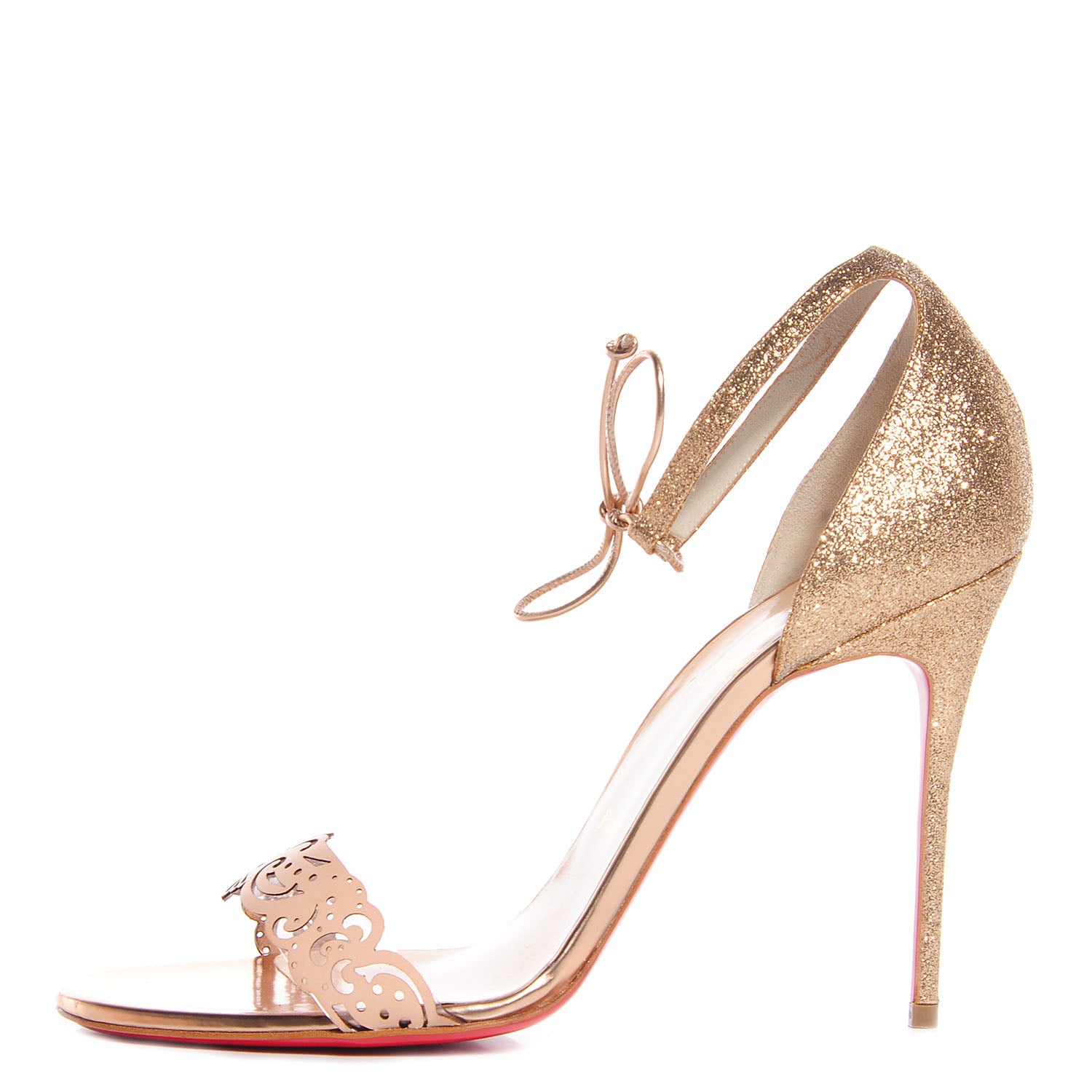 Christian Louboutin Metallic Glitter Calf Vegetable PVC Valnina 100 Sandals 40.5 Version Poudre 1 of 6