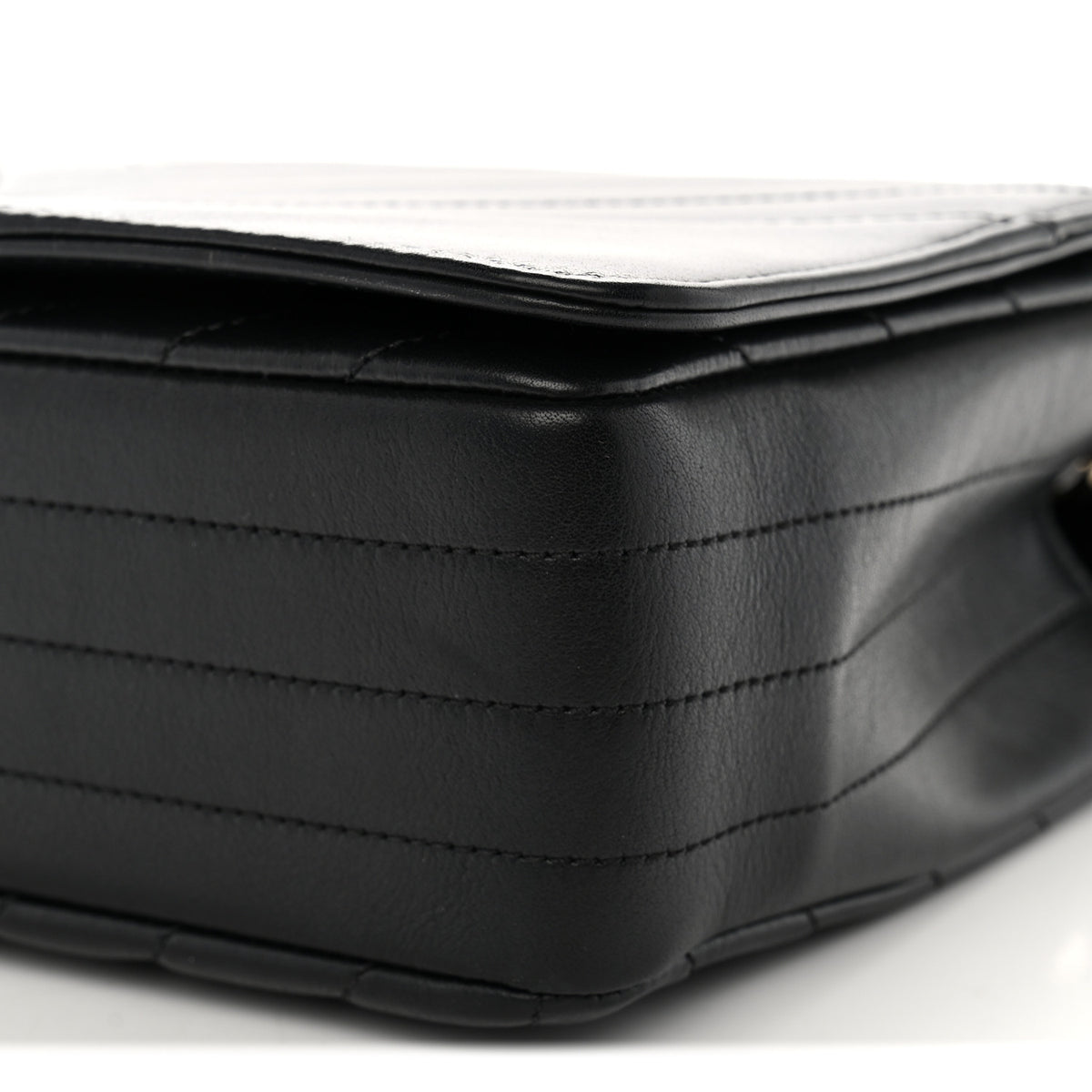 Calfskin Chevron Quilted Large Statement Flap Black