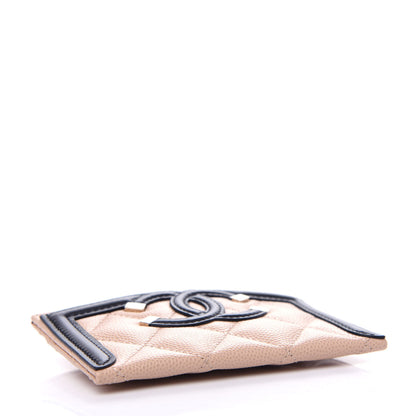 Chanel Caviar Quilted Filigree Card Holder Beige Black 4 of 9