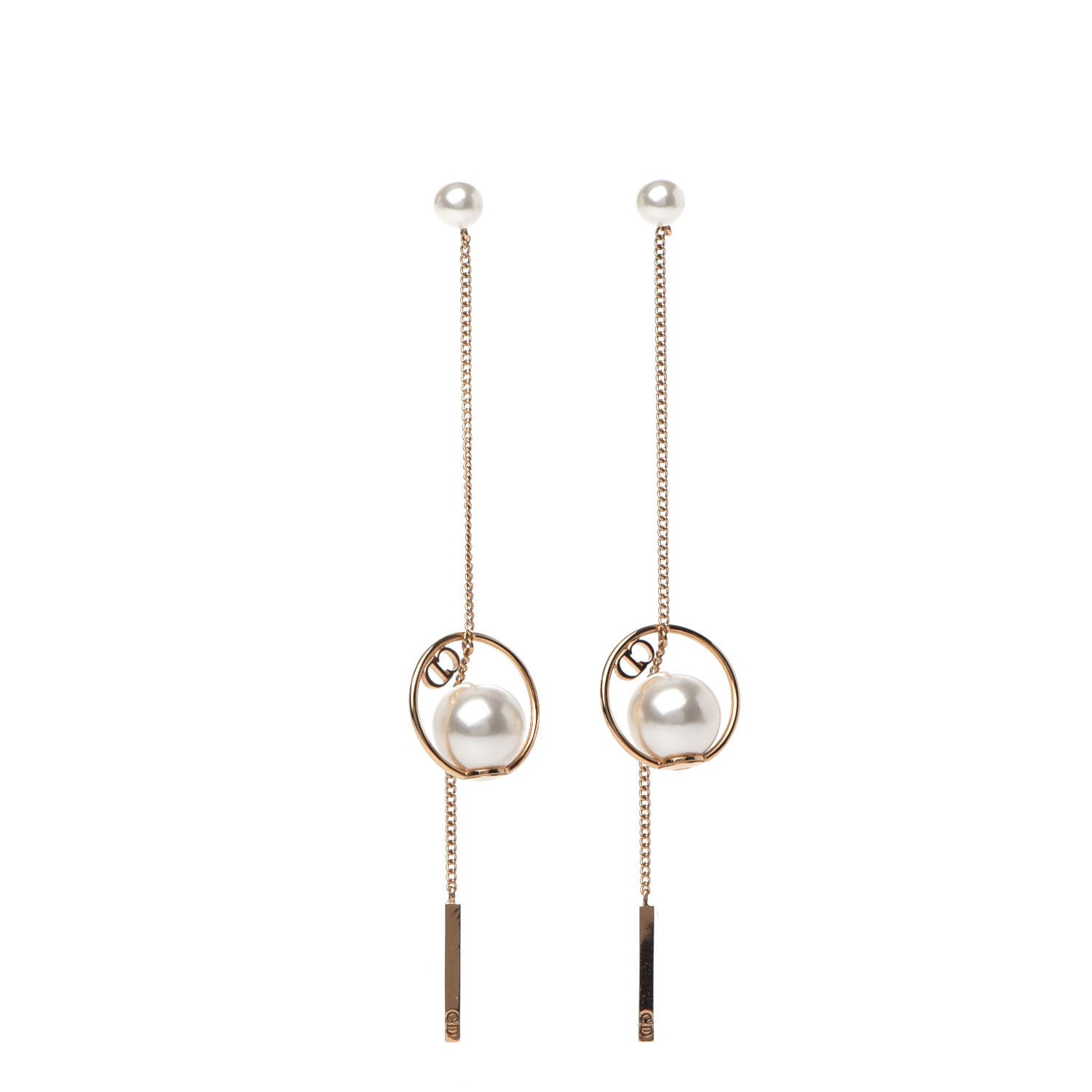 Christian Dior Pearl Tribales Dangle Chain Earrings Gold 1 of 6