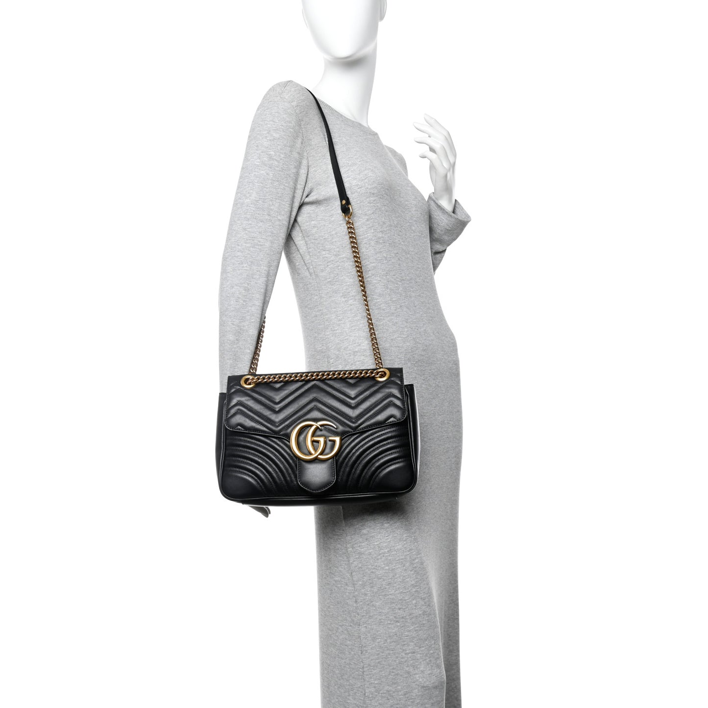 Calfskin Matelasse Medium GG Marmont Shoulder Bag Black
