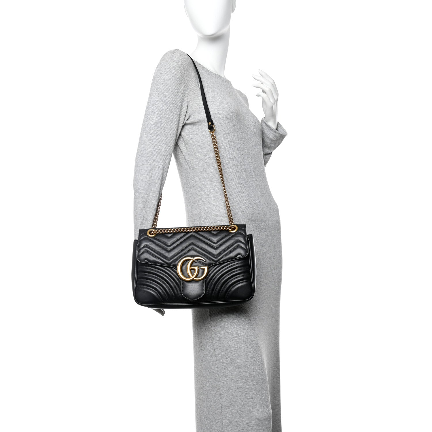 Gucci Calfskin Matelasse Medium GG Marmont Shoulder Bag Black 3 of 23