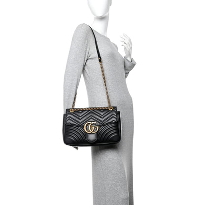Gucci Calfskin Matelasse Medium GG Marmont Shoulder Bag Black 3 of 23