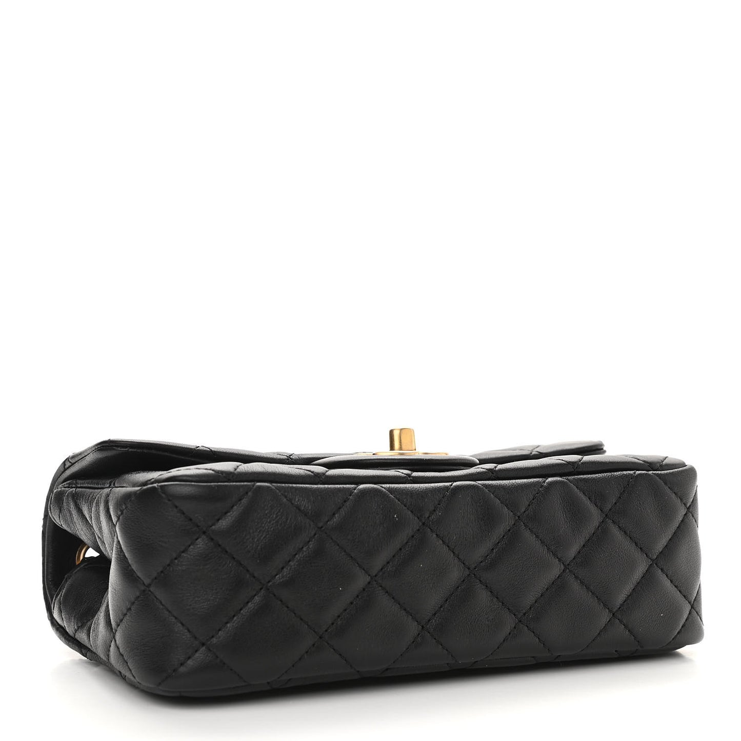 Lambskin Quilted Mini Rectangular Pearl Crush Flap Black