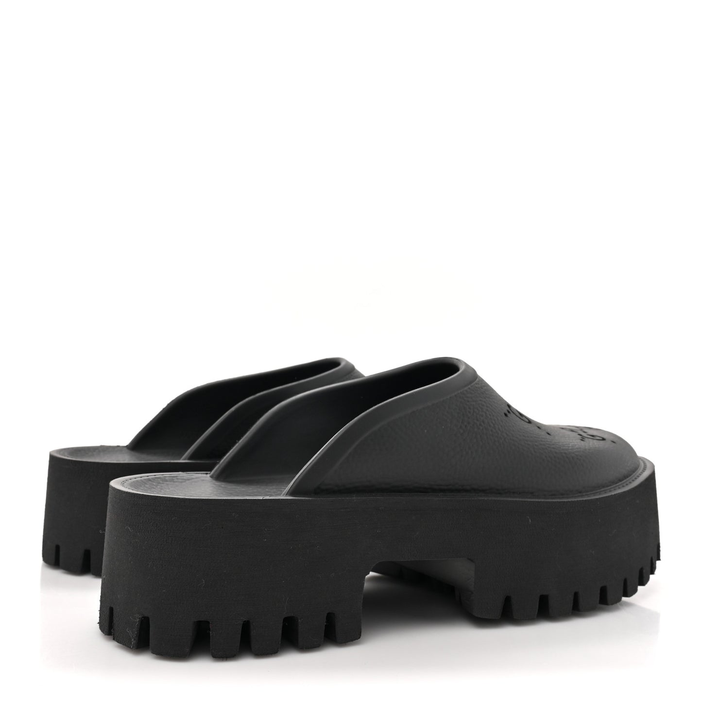 Rubber GG Monogram Perforated Elea Platform 55mm Lug Sole Sandals 40 Black