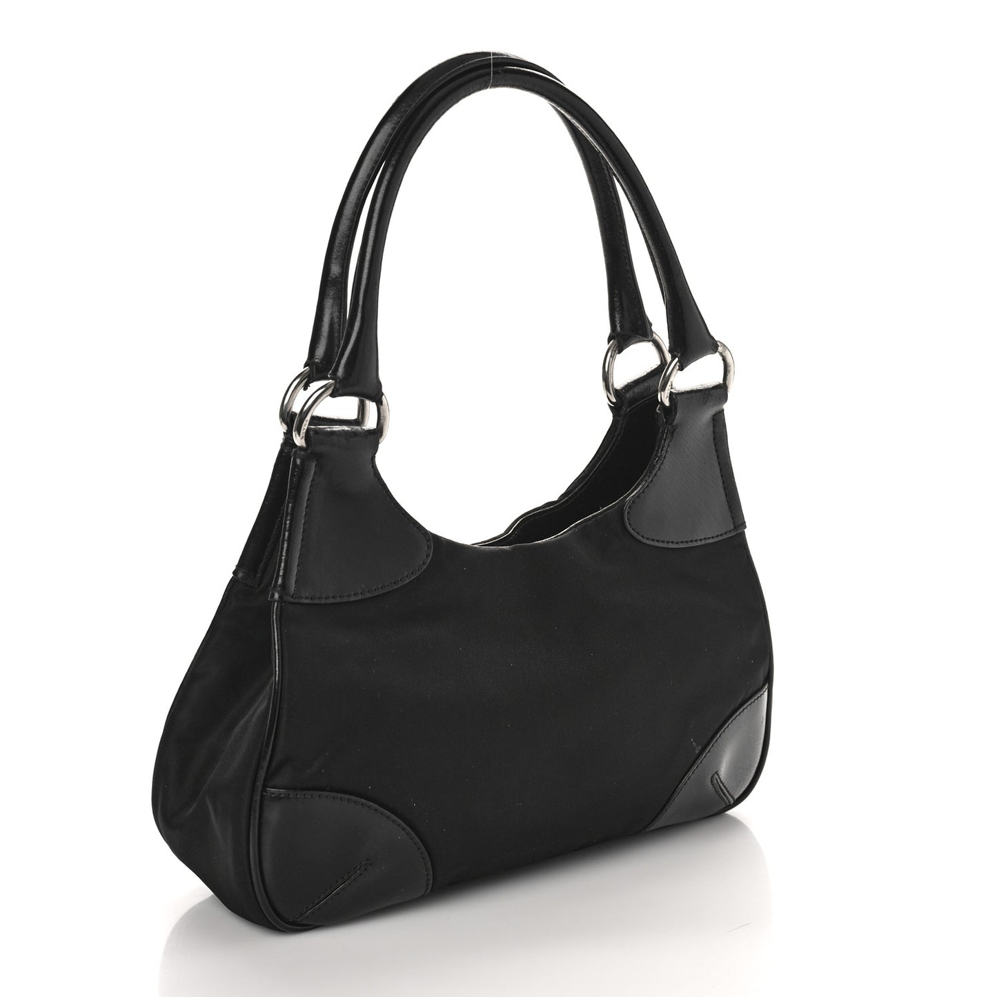 Tessuto Nylon Calfskin Shoulder Bag Black