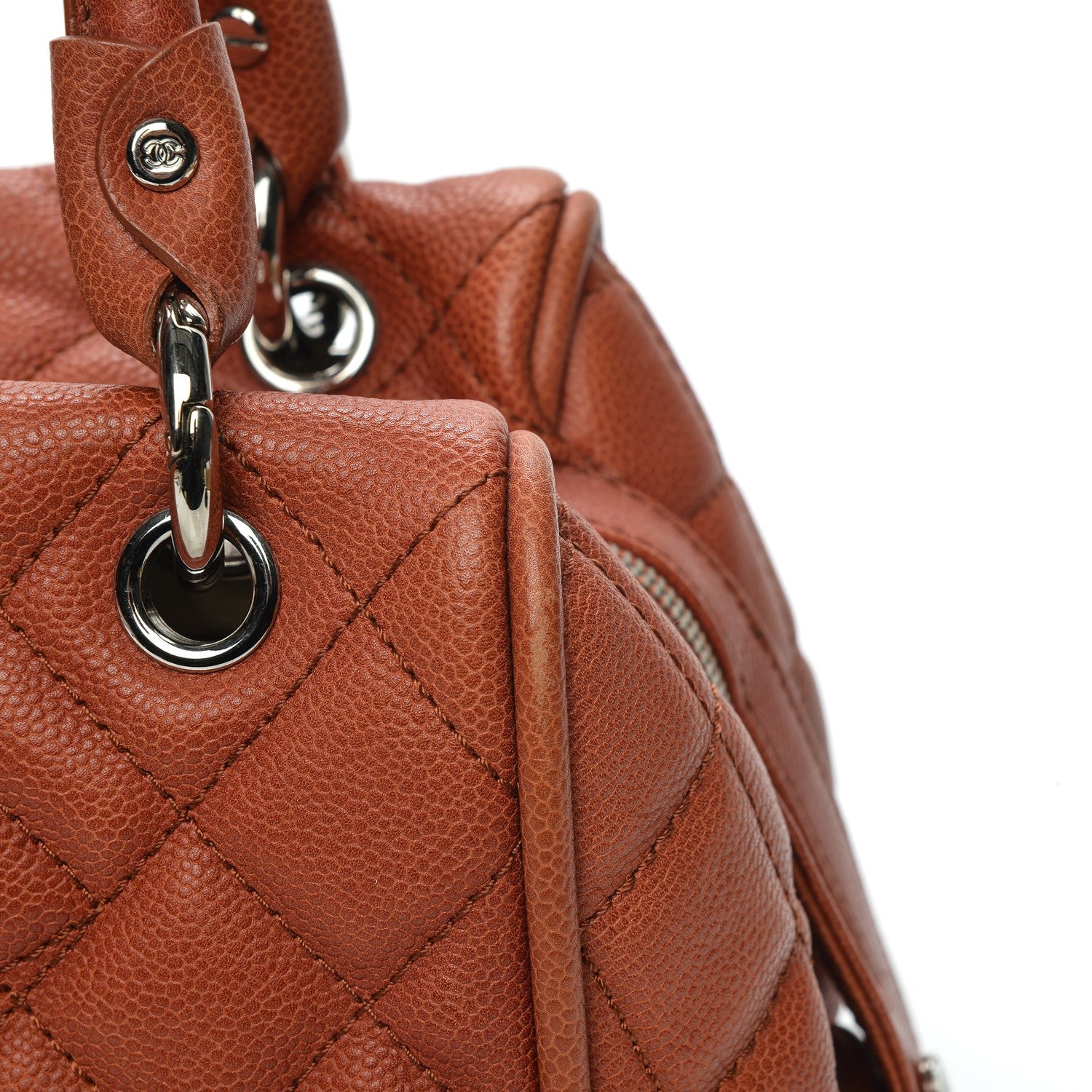 Chanel Caviar Quilted Timeless Bowler Orange 9 of 10