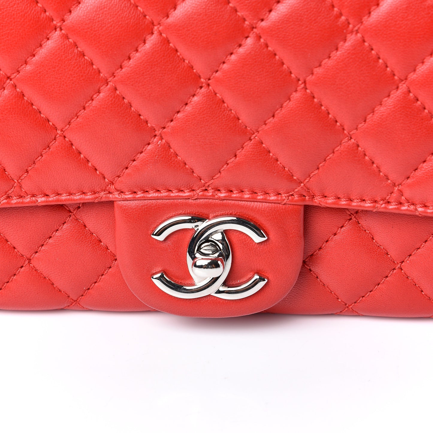 Lambskin Quilted Chain Clutch Flap Light Red