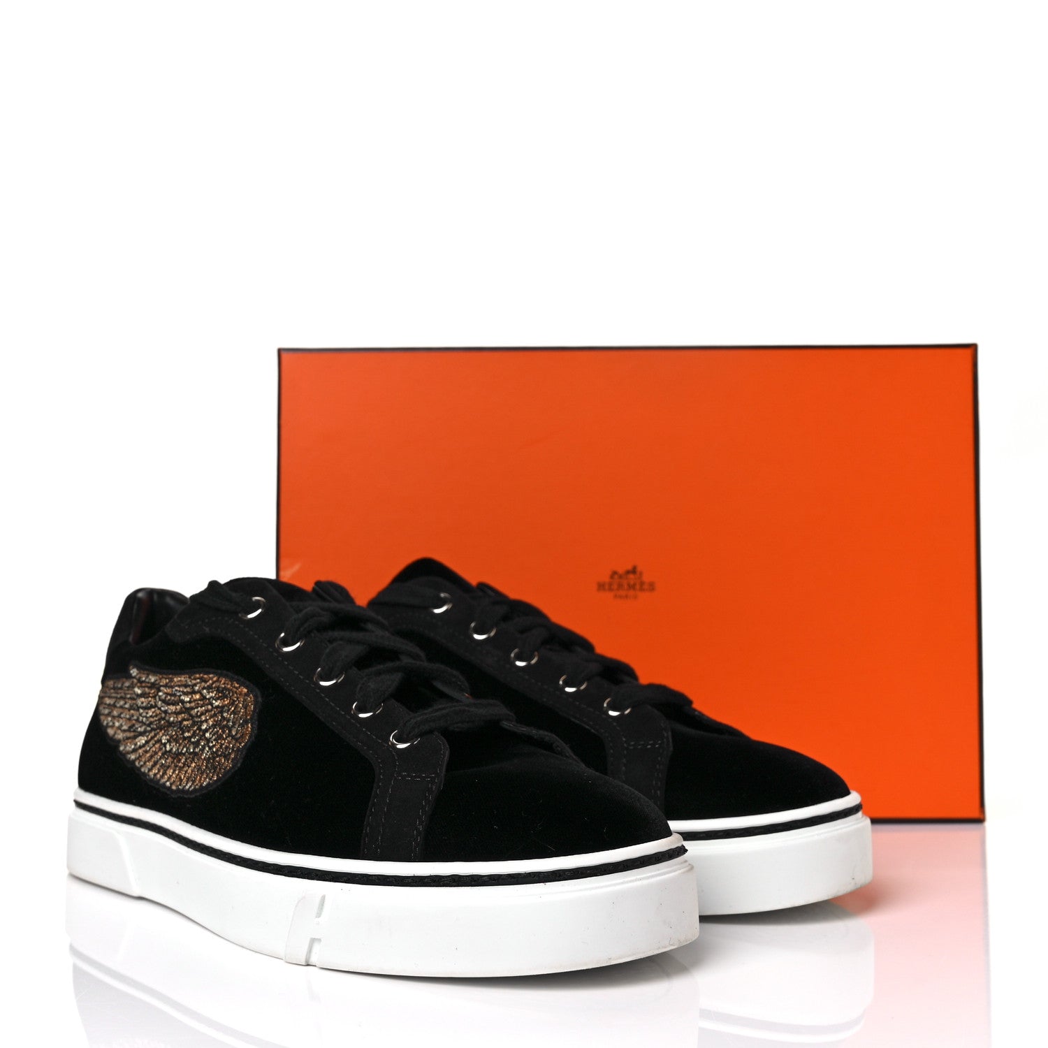 Hermes Velvet Womens Wing Sneakers 38.5 Black 9 of 9