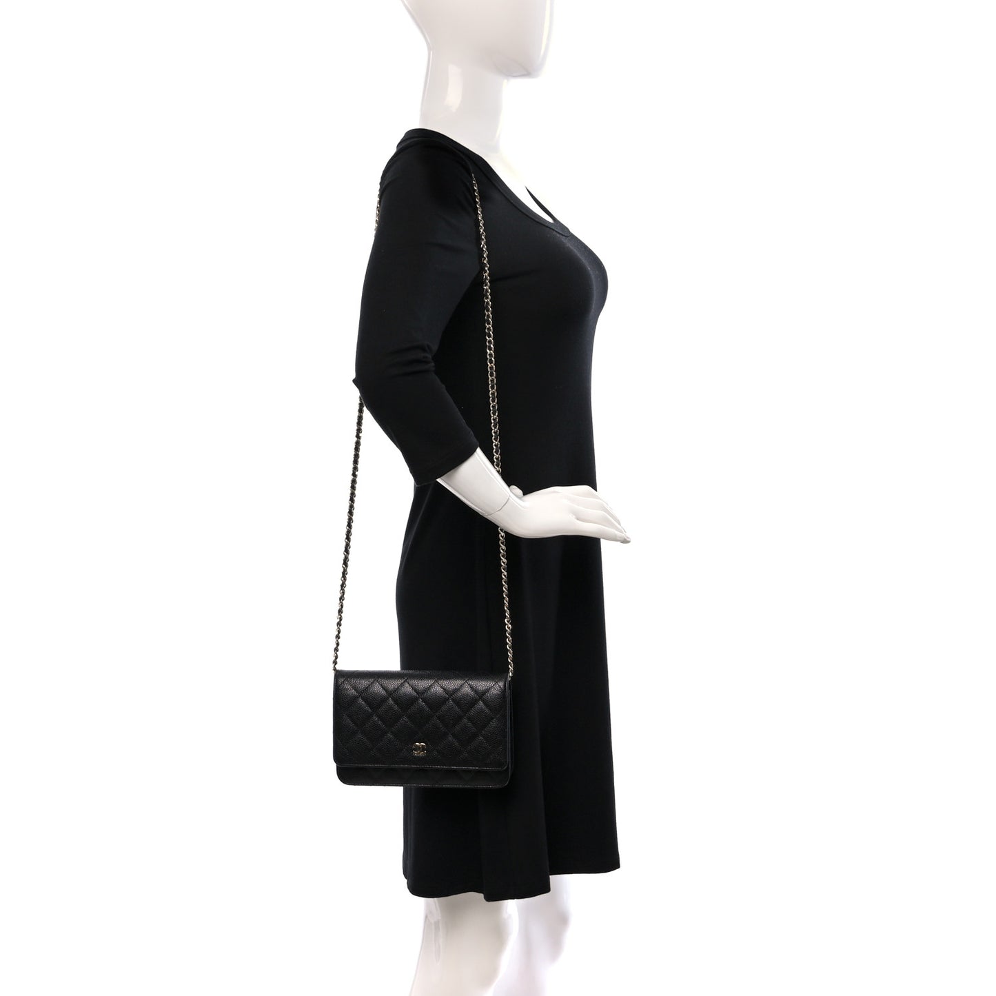 Caviar Quilted Wallet on Chain WOC Black