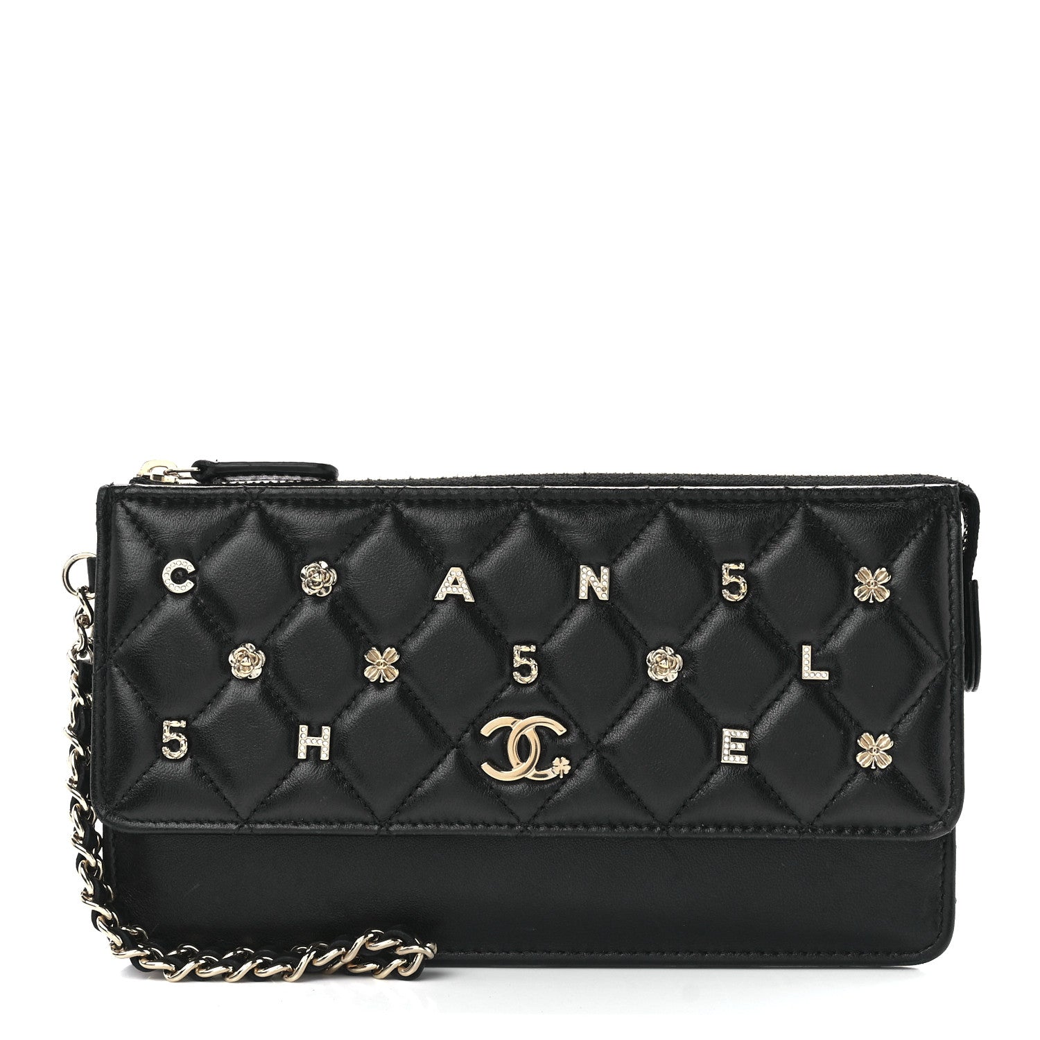 Chanel Lambskin Quilted All About Chanel Charm Wristlet Wallet Black 1 of 13