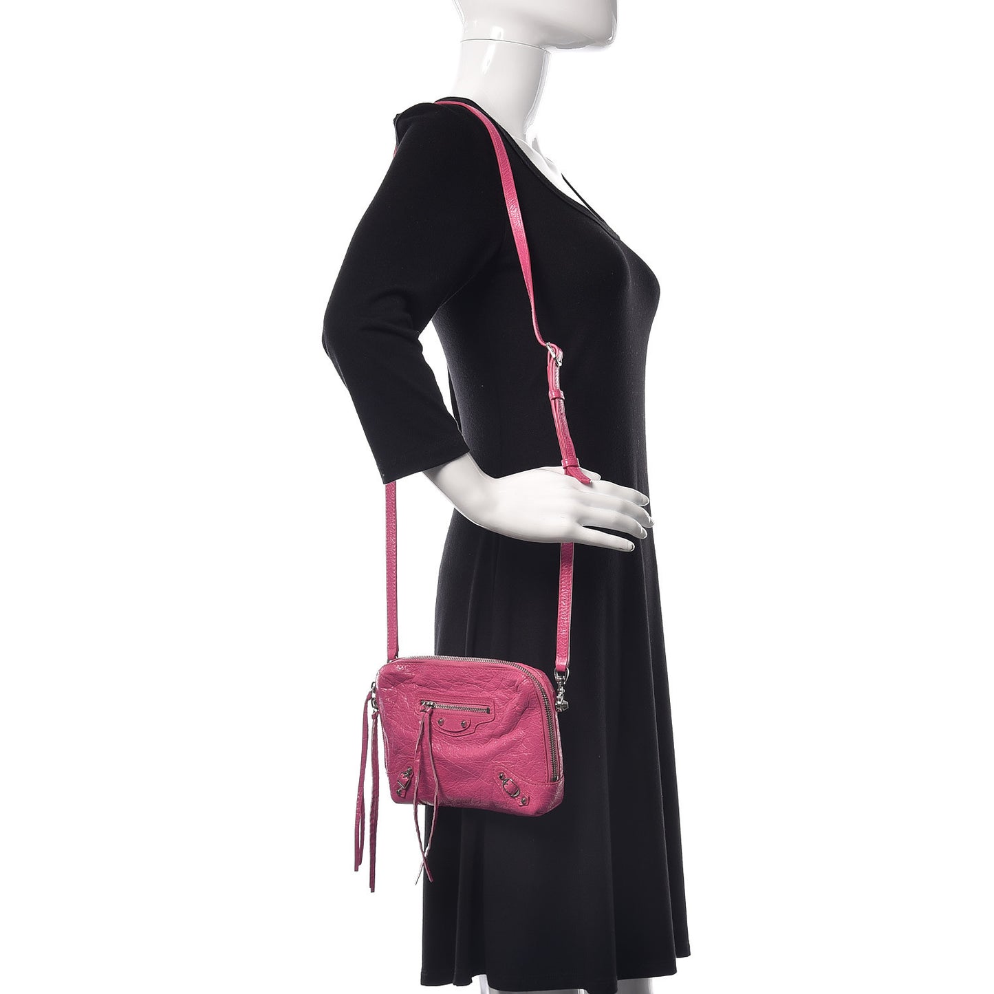 Agneau Arena Classic Silver Hardware XS Reporter Crossbody Rose Flamingo