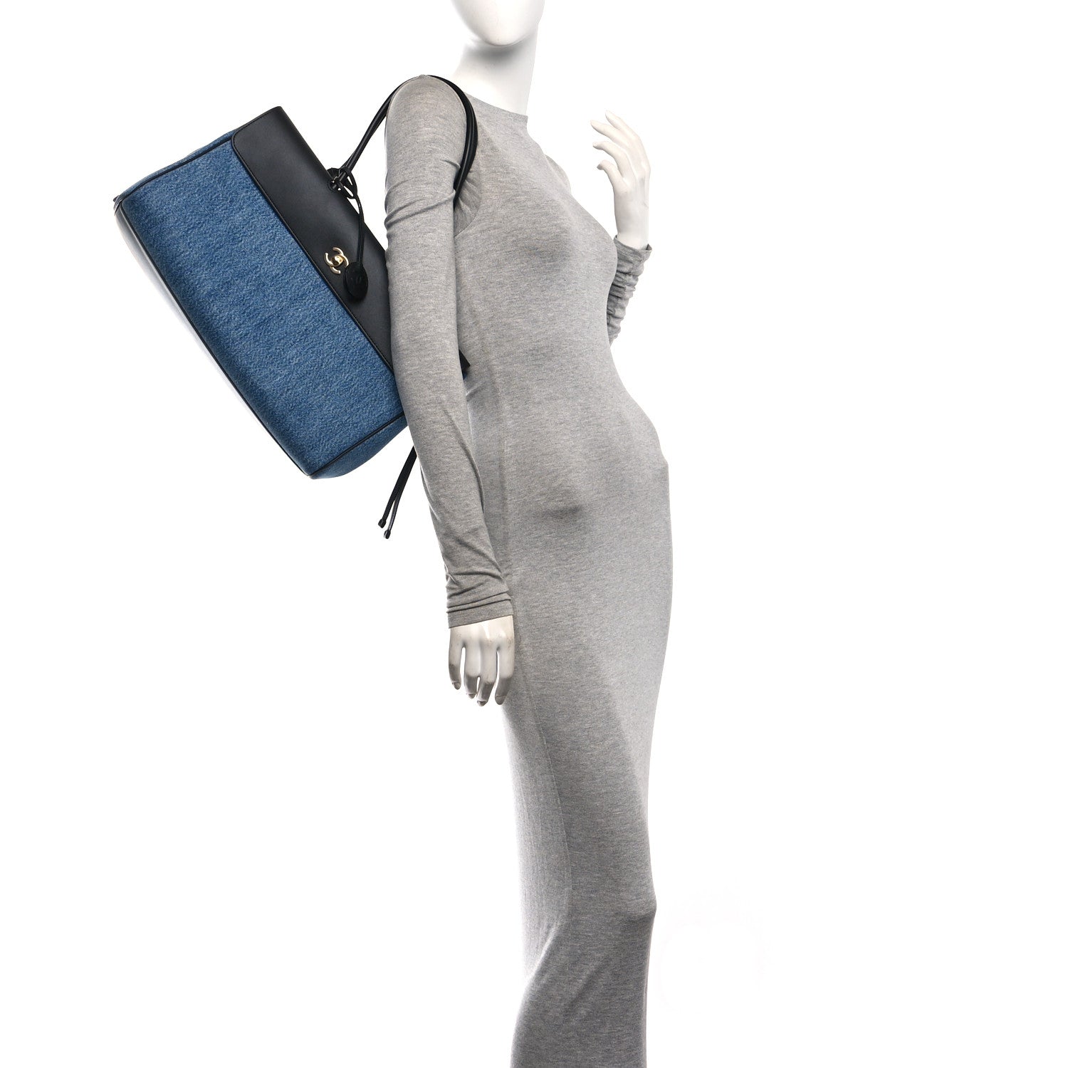 Chanel Denim Calfskin Urban Essentials Large Shopping Bag Blue Black 2 of 10