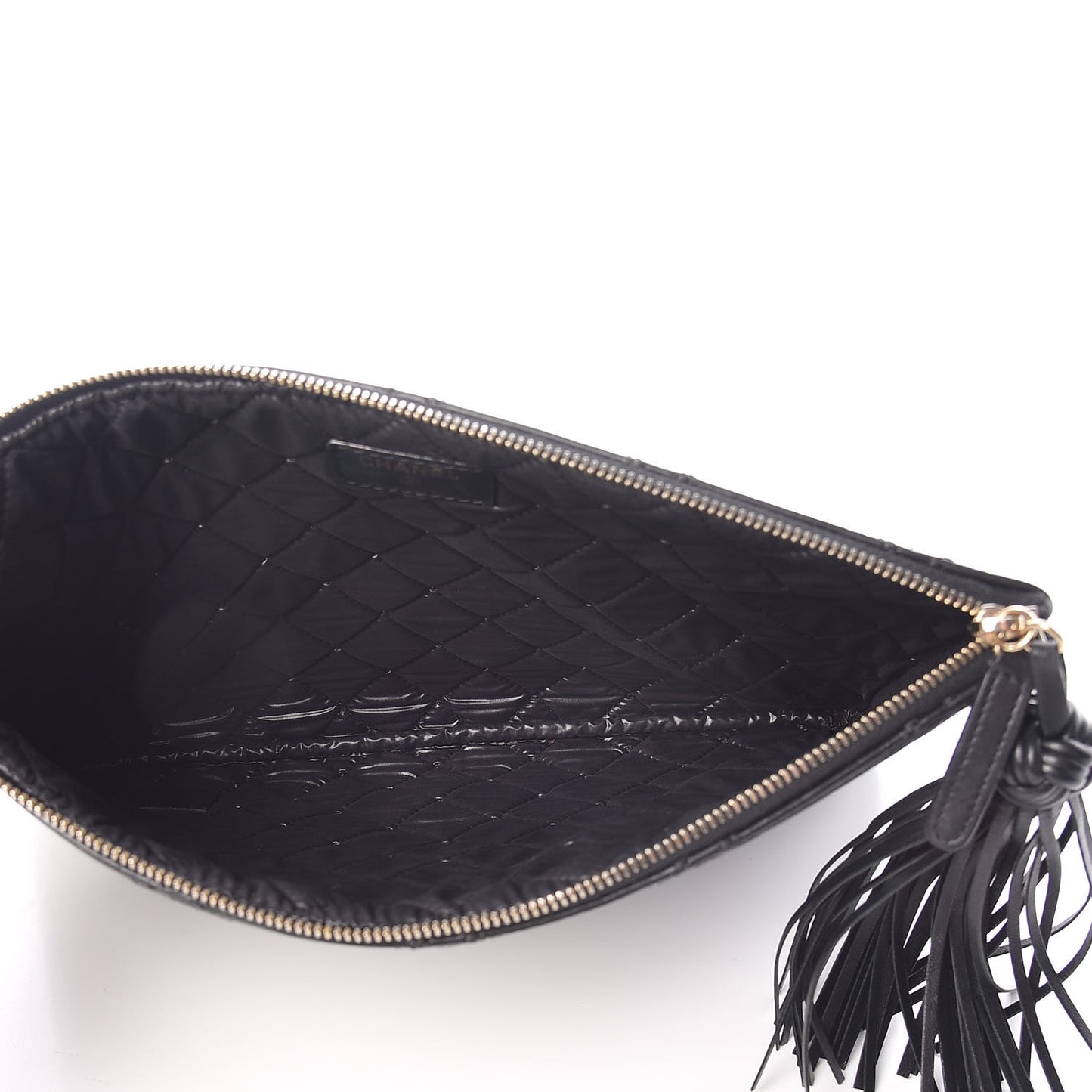 Calfskin Stitched Tassel CC Cosmetic Case Black