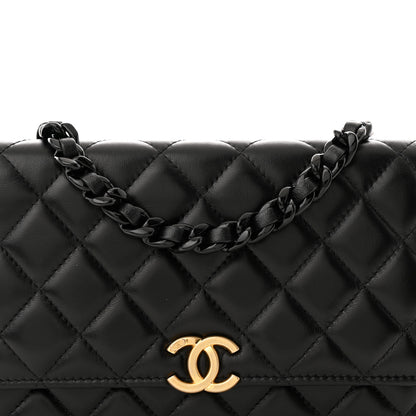 Chanel Lambskin Resin Quilted Wallet On Chain WOC Black 9 of 12