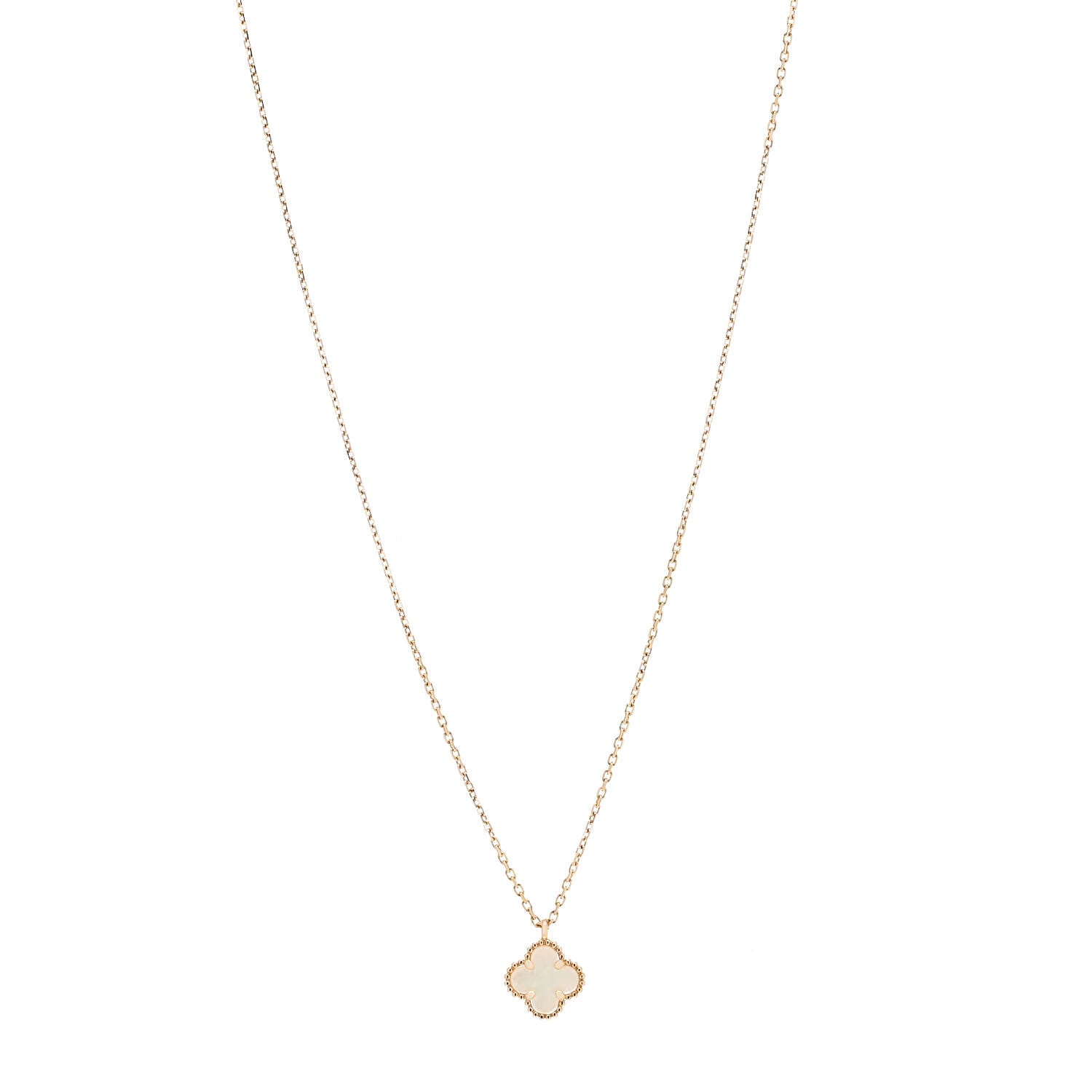 Van Cleef & Arpels 18K Yellow Gold Mother of Pearl Sweet Alhambra Pendant Necklace 1 of 8