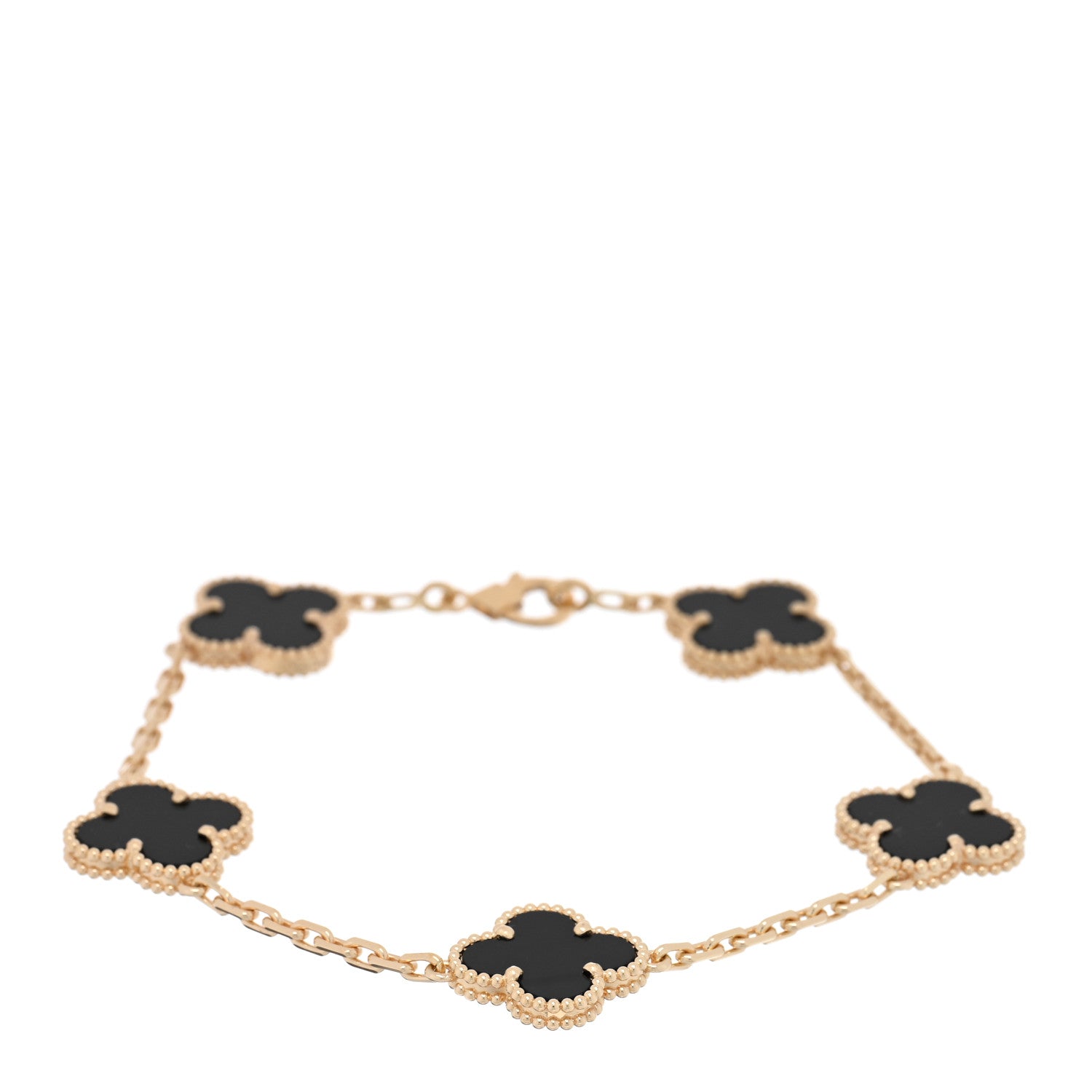 Van Cleef & Arpels 18K Yellow Gold Black Onyx 5 Motifs Vintage Alhambra Bracelet 1 of 4