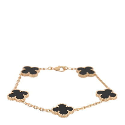 Van Cleef & Arpels 18K Yellow Gold Black Onyx 5 Motifs Vintage Alhambra Bracelet 1 of 4