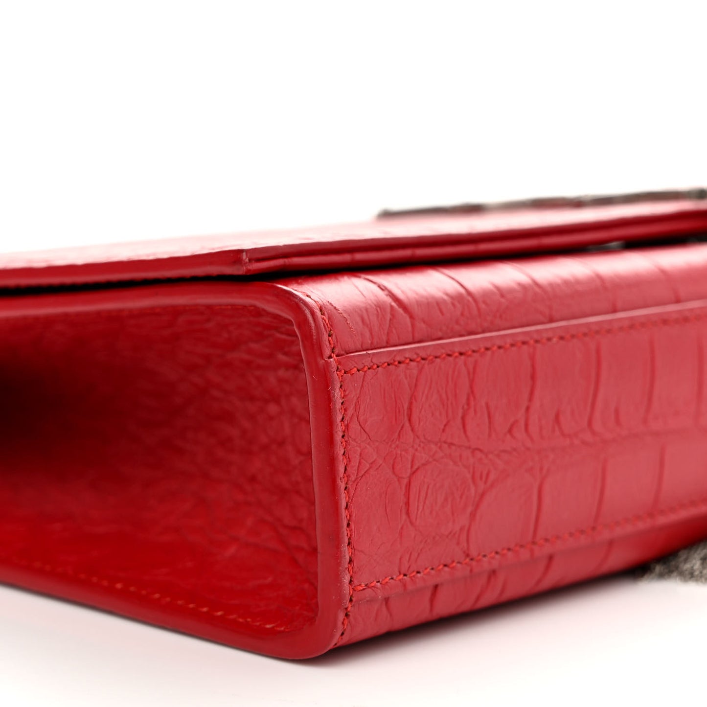 Calfskin Crocodile Embossed Small Classic Monogram Kate Tassel Satchel Red