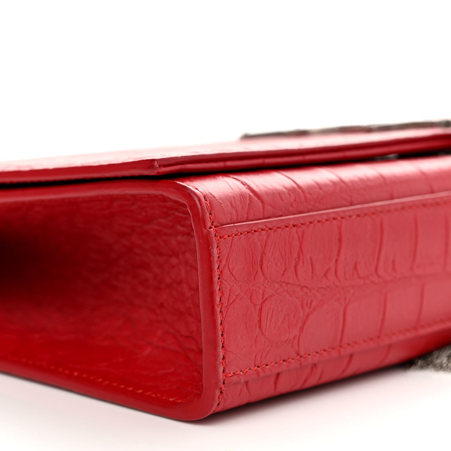 Saint Laurent Calfskin Crocodile Embossed Small Classic Monogram Kate Tassel Satchel Red 9 of 11
