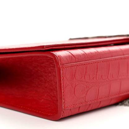 Saint Laurent Calfskin Crocodile Embossed Small Classic Monogram Kate Tassel Satchel Red 9 of 11