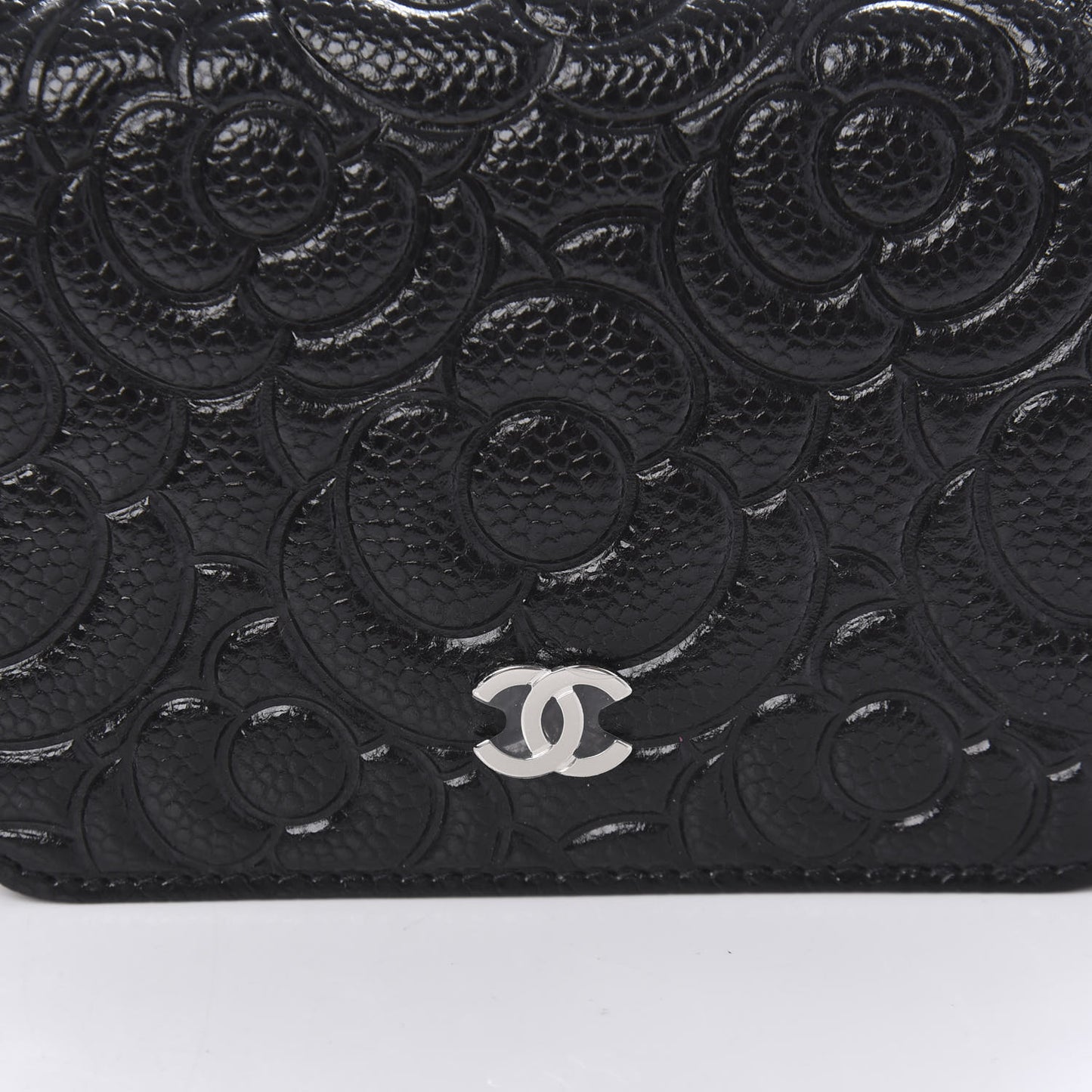 Caviar Camellia Embossed Chain Belt Bag Black