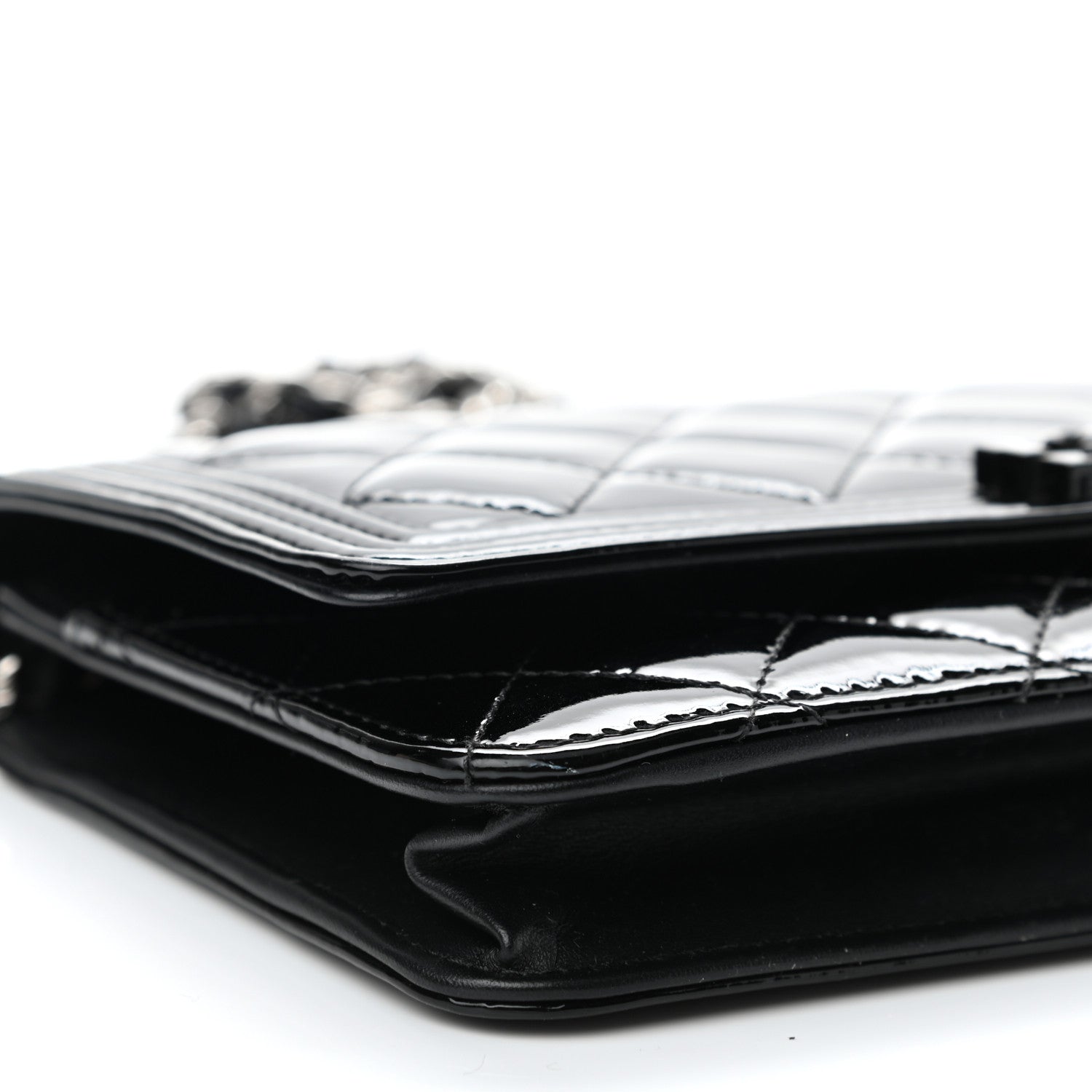 Chanel Patent Calfskin Quilted Boy Wallet On Chain WOC Black 10 of 12