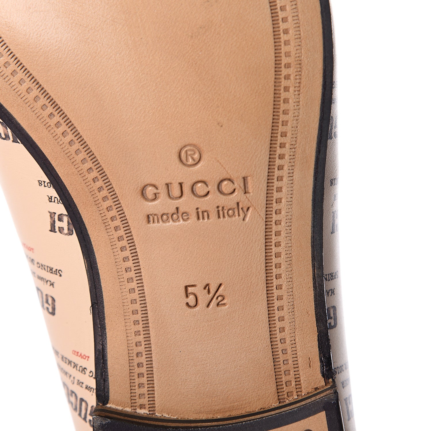 Gucci Calfskin Stamp Print Mens Brixton Horsebit Loafers 5.5 Soy 6 of 7