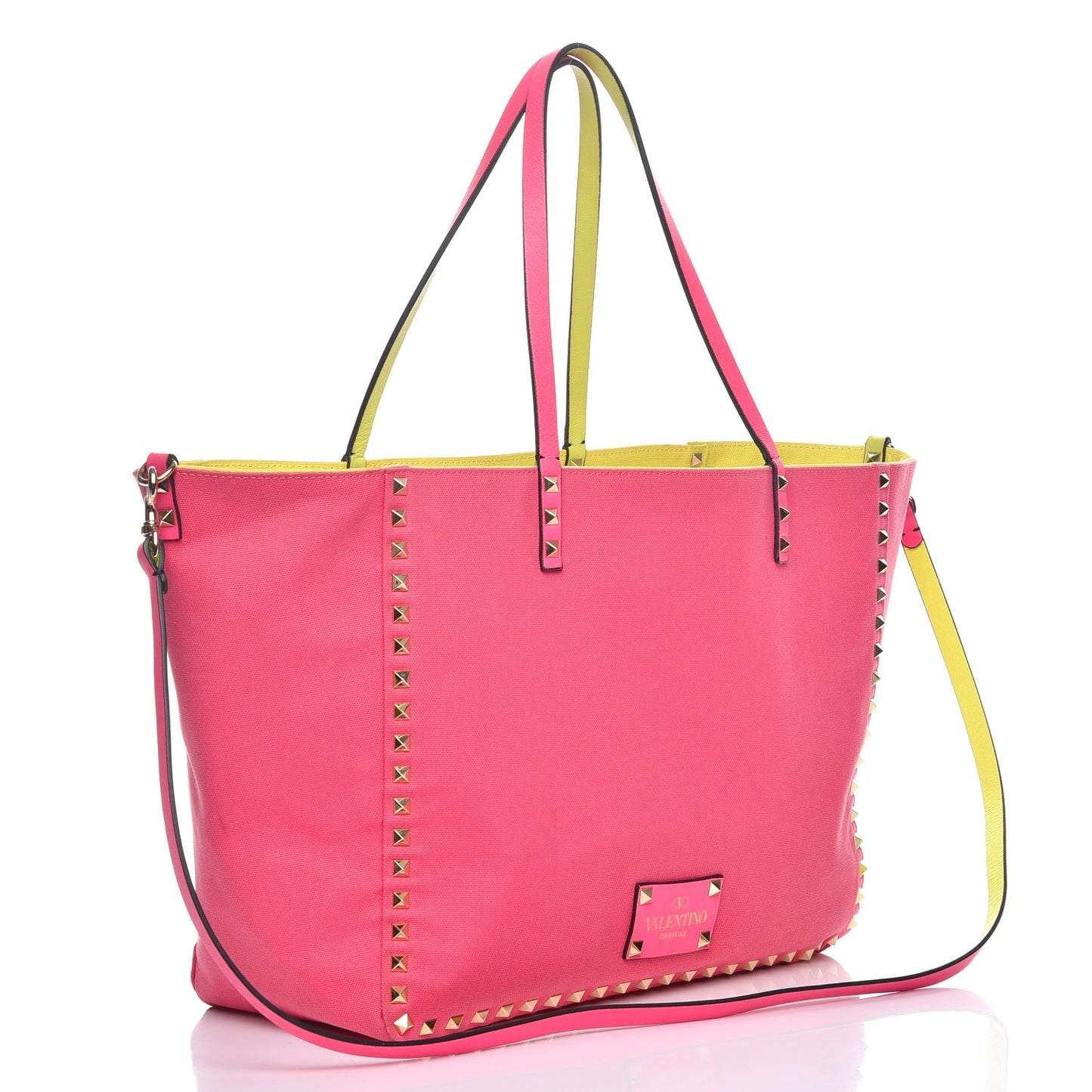 Canvas Large Rockstud Reversible Tote Pink Yellow