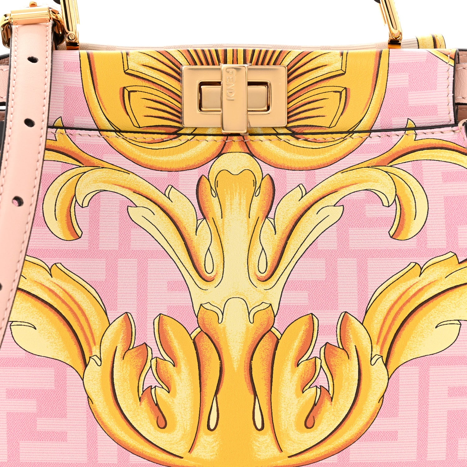 Fendi X VERSACE Vitello Seta Nappa Fendace FF Baroque Mini Peekaboo Iconic Satchel Pink Gold 9 of 11