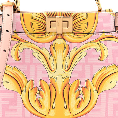 Fendi X VERSACE Vitello Seta Nappa Fendace FF Baroque Mini Peekaboo Iconic Satchel Pink Gold 9 of 11