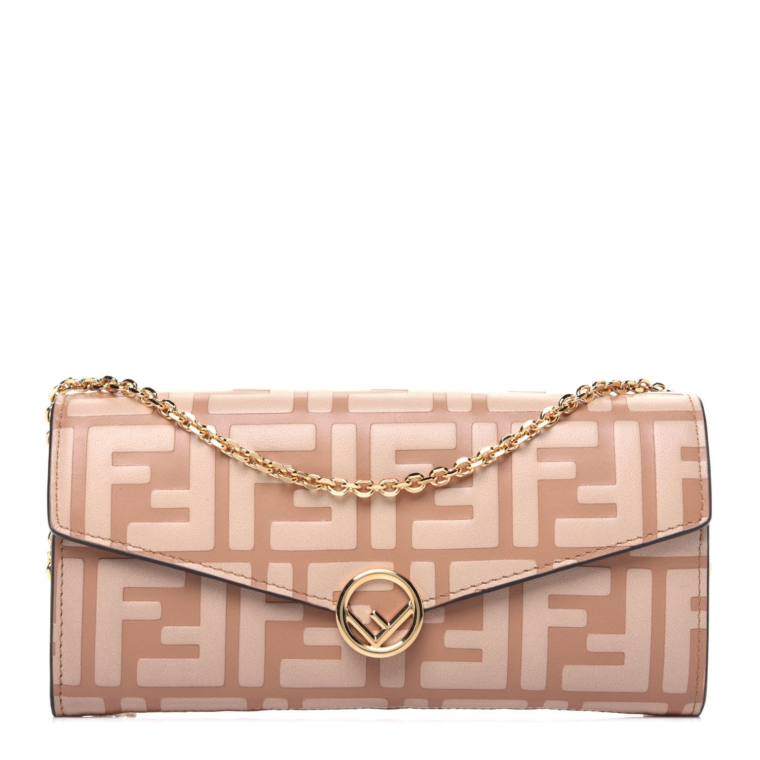 Fendi Vitello Termolagoon F is Fendi FF 1974 Embossed Continental Envelope Wallet On Chain Miele Scuro 1 of 16
