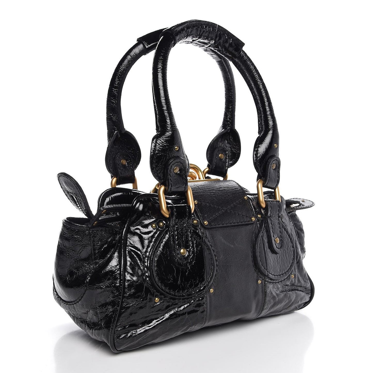 Patent Lambskin Small Paddington Satchel Black