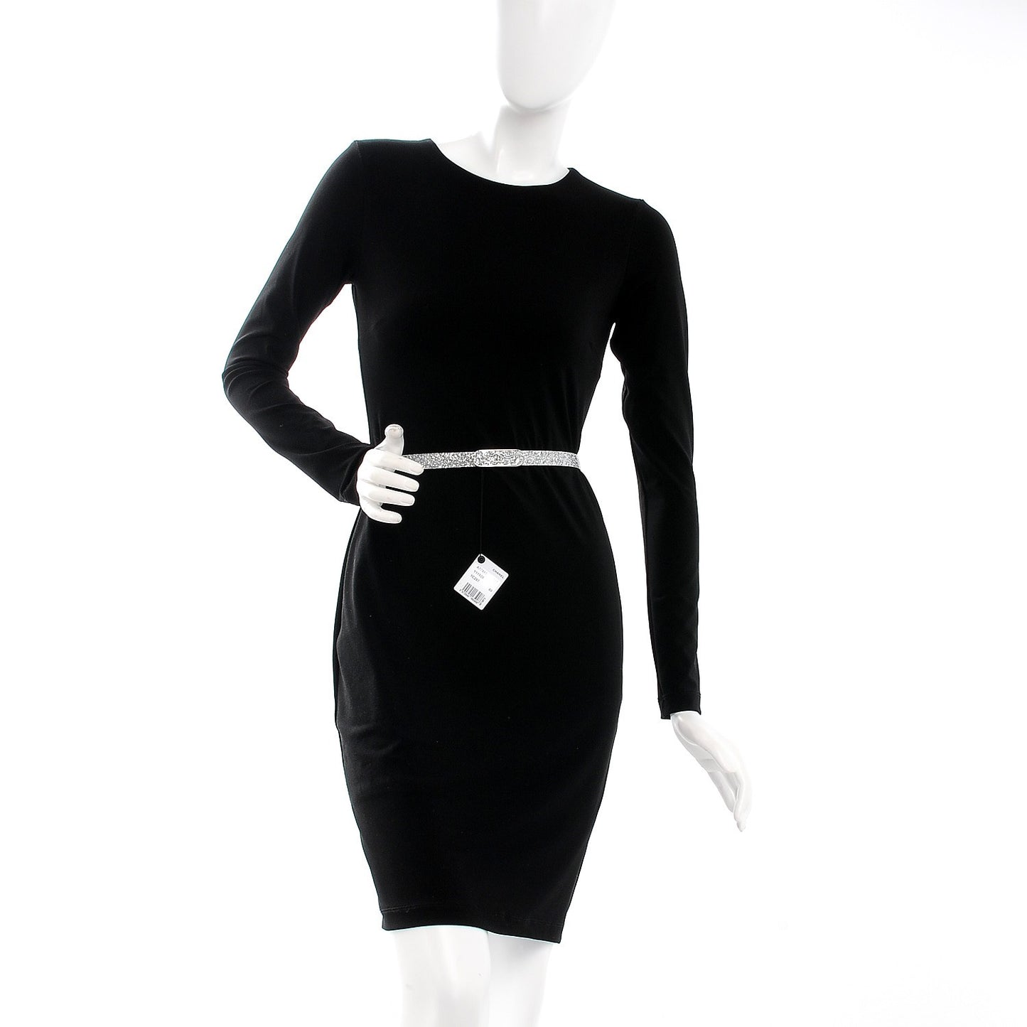 Glitter Calfskin CC Logo Skinny Belt 80 32 Silver