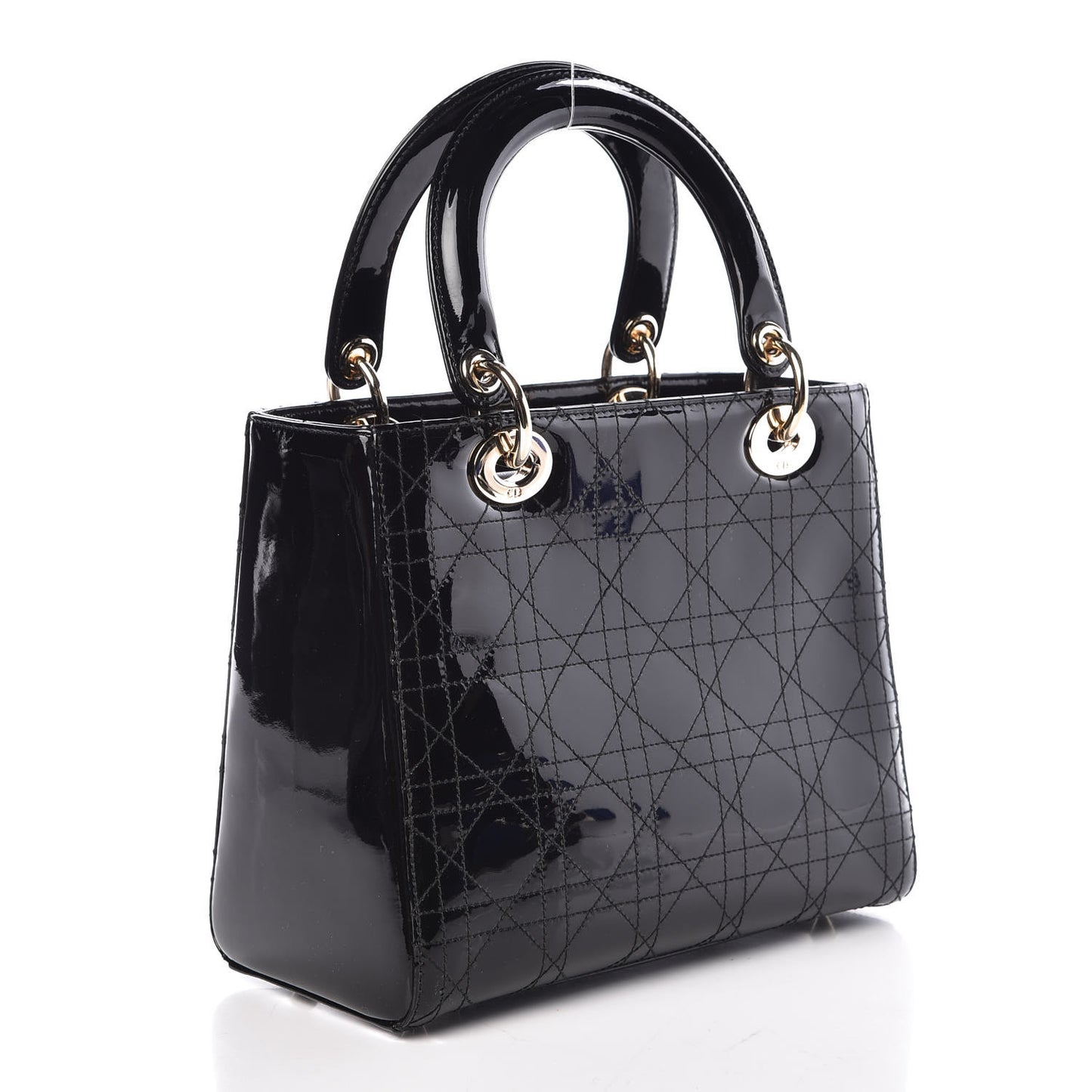 Patent Cannage Stitched Medium Lady Dior Black