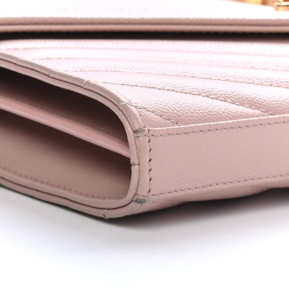 Saint Laurent Grain De Poudre Matelasse Chevron Monogram Chain Wallet Pale Pink 7 of 8